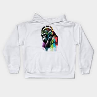 Gorilla Painting Listening to Music Kids Hoodie